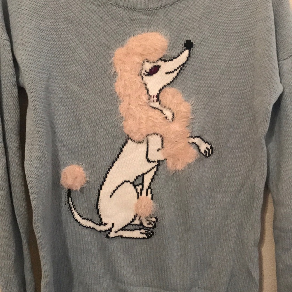 Blue Copper Key sweater with poodle